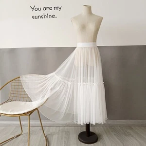 Women Mesh Skirt Sheer Single Layer Gauze Half Dress Pleated Swing Clubwear Bar - Picture 1 of 12