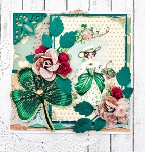 Handmade Vintage Victorian Woman w. Clovers St. Patrick's Day Greeting Card - Picture 1 of 3