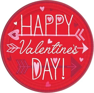 Valentine Wishes Red Pink Hearts Holiday Theme Party 7" Paper Dessert Plates - Picture 1 of 1