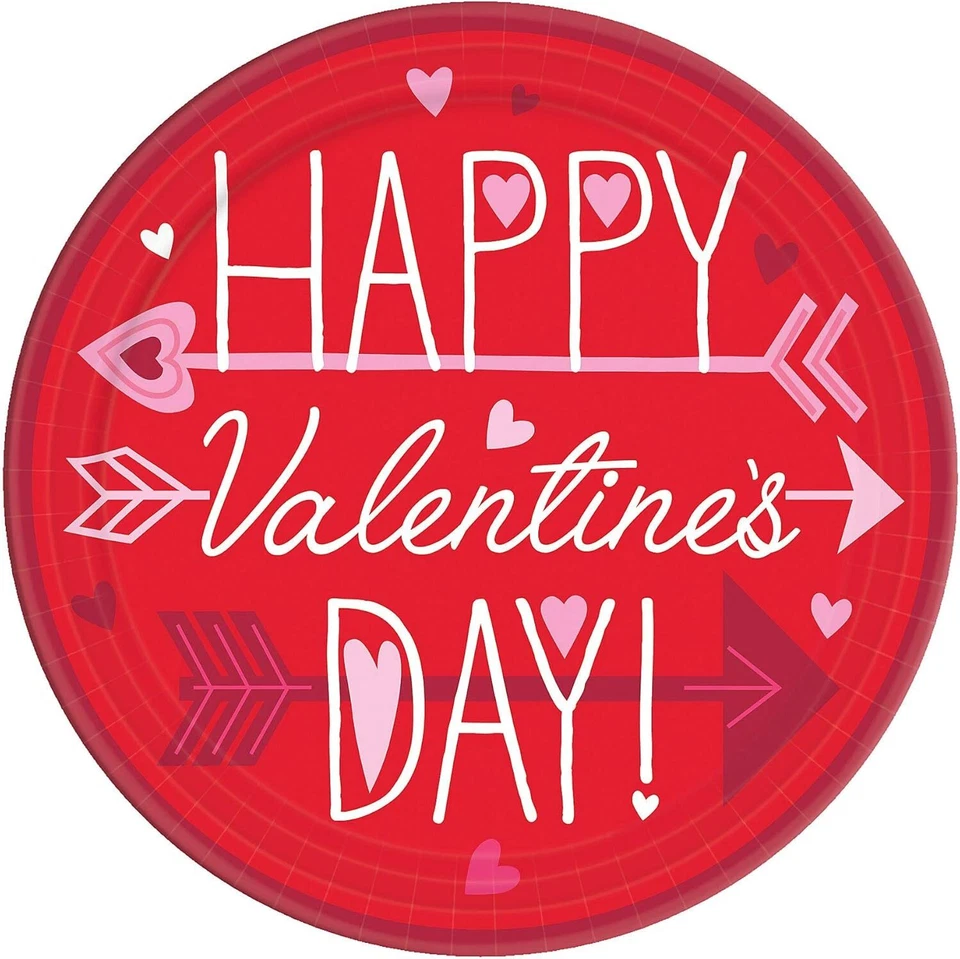 Valentine Wishes Red Pink Hearts Holiday Theme Party 7" Paper Dessert Plates - Image 1 of 1