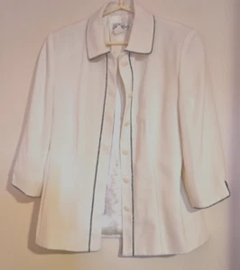 VINTAGE LIZ JORDAN JACKET EVENING WEDDING IVORY BLACK BLANKET STITCH TRIM SZ 10 - Bild 1 von 7