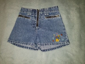 Y2K Gasoline Girl’s 6X Fairy Jean Shorts Blue Floral Snail Denim Hippie Boho - Picture 1 of 6