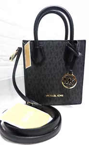 Michael Kors Mercer XS Logo & Leather Crossbody Bag Black - Picture 1 of 7