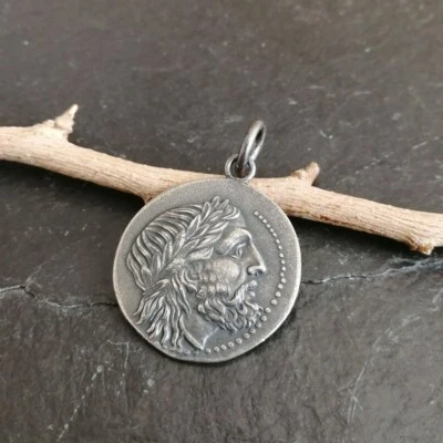 Solid 925 Sterling Silver Double Sided Poseidon Ancient Greek Coin Pendant - Image 1 of 4