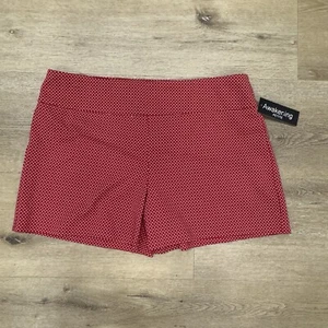 Red Shorts Womens Petite Large Polka Dot Wide Waistband Zipper - Picture 1 of 8