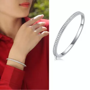Real 925 Sterling Silver VVS Moissanite Bangle Bracelet Great Gift for Mother - Picture 1 of 7