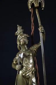 Austrian Bronze Knight Table Lamp, Vintage 1920s, with Cranberry Etched Shade - Picture 1 of 12