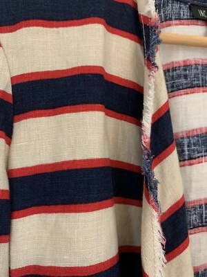 Blazer INC International Concepts Mujer Mediano Rayas Lino Cascada Recortado Foto 1 de 4