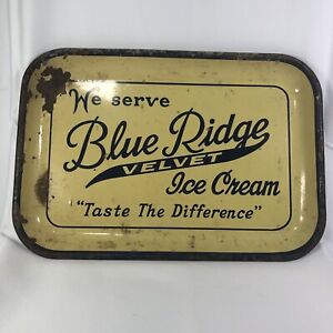 Vintage Blue Ridge Dairy Velvet Ice Cream Tray Sign North Carolina  • Dark Blue