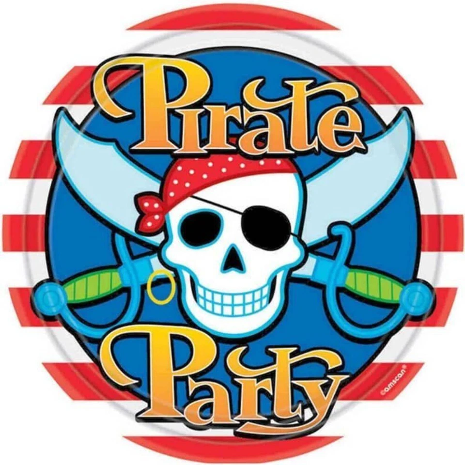 Pirate Skull Swords Large Paper Plates 23CM 8pk Kids Birthday Party Supplies - image 1 of 1