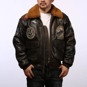 Shearling Handmade Cowhide Leather G1 G-1 Aviator Military Flight Bomber Jacket - Bild 1 von 39