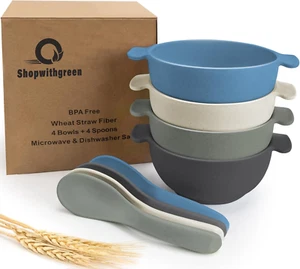 Unbreakable Kids Bowls -Microwave Dishwasher Safe- Wheat Straw Snack Bowl Sets f - Picture 1 of 12