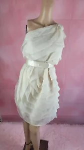 HALSTON HERITAGE Ruffled One-shoulder Dress NWT Color Cream W Belt - Picture 1 of 9