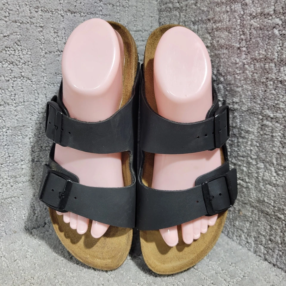 Sandalias Birkenstock Arizona Talla 41 L10 M8 Negras Birko-Flor Doble Correa Hebilla Foto 1 de 4