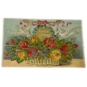 Postcard Birthday Greetings Embossed Gilded Birds Floral Divided Back B806 - Picture 1 of 2