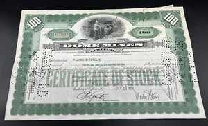 1934 Domes Mine 100 Shares Stock Certificate Script w Documentary & Stock Stamps - Bild 1 von 6