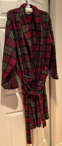 Christian Dior Red Plaid Cozy Soft Fleece Robe Pockets Belt One Size - Bild 1 von 8
