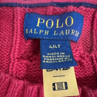 Polo Ralph Lauren Boys Cable-Knit Cotton Crew Neck Sweater Logo Red Size 4T - Image 1 of 4