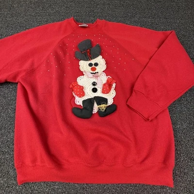 Vintage Tultex Sweatshirt Mens XL Snowman Christmas Ugly Sweater Holiday USA 90s - Image 1 of 4