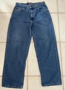 Jeans azules holgados de pierna ancha talla 34x32 de mezclilla estructura vintage para hombre ~ Hechos en EE. UU. - Imagen 1 de 12