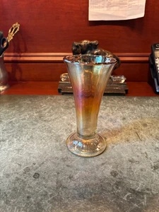 Murano Kunstglas Vase Bernstein-Gold-Rot irisierend Italien mundgeblasen Dekor 6,5" - Bild 1 von 4