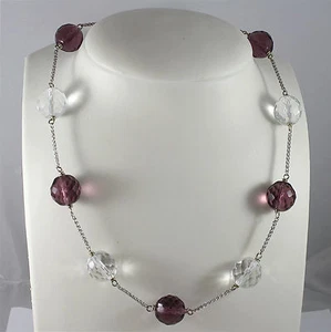 COLLANA IN ARGENTO 925 RODIATO, CRISTALLI VIOLA E TRASPARENTI, 49 Cm. - Imagen 1 de 1