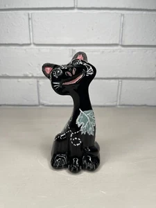 Fenton FAGCA Glass Black Happy Cat Fall Autumn Leaf Hand Painted Marilyn Wagner - Bild 1 von 11