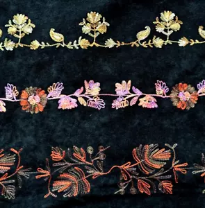 1 2/3 Yards Black Velour Fabric with Floral Embroidery - Wedding Decor Crafts - Picture 1 of 5