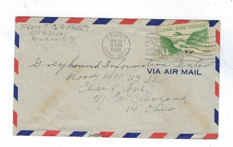 X- 1948 Ancon Canal Zone, Airmail 5c to Cleveland Ohio - Image 1 of 1