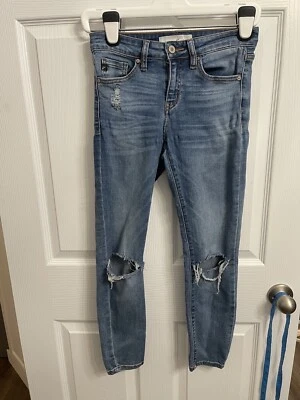 Pantalones de mezclilla para mujer KanCan 5/26 azul desgastado lavado medio tiro medio ajustados Foto 1 de 4