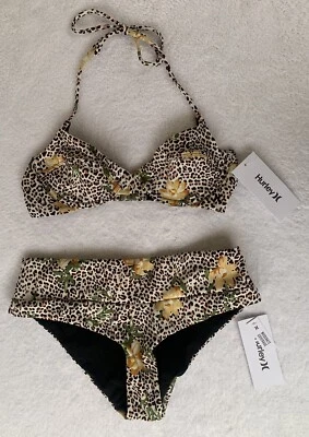 Hurley NEW $100 size S "Jungle Cat"  Two Piece Bikini Set Leopard Floral  NWT - Image 1 of 4