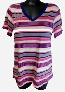 LuLaRoe Christy T Womens Small 6-8 Purple Pink StripeV Neck Shirt Top Blouse NWT - Picture 1 of 5