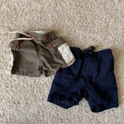 Tommy Hilfiger Gymboree Shorts Boys 3-6 Months Set of 2 Vintage Khaki Navy Blue - Image 1 of 2
