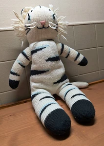 BlaBla stuffed tigre preowned, like new, White w stripes black & blue wool sock - Picture 1 of 9