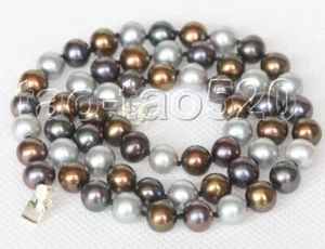 AAA Glanz 18" 7 mm rund schwarz grau Kaffeeperlen Halskette 925 Silber Verschluss K251 - Bild 1 von 3