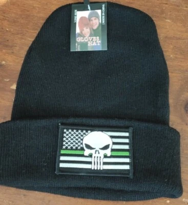 Military Green Line Skull Flag Winter Cotton Hat Blue Line USA Flag Skull Hat - Image 1 of 4