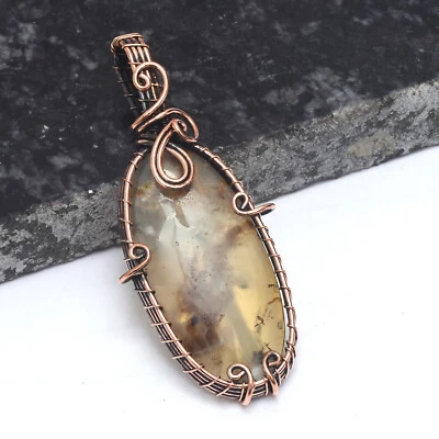 Dendrite 蛋白石铜线包装手工吊坠珠宝首饰 2.56 英寸 CP-57 — 第 1/4 张图片