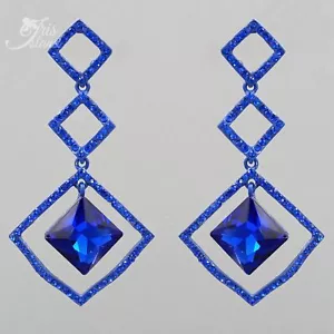 Pendientes colgantes de candelabro de estrás de cristal azul para mujer 02807 graduación - Imagen 1 de 4