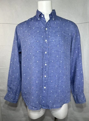 Camisa Ledbury Mezcla de Lino Azul Calce Clásico Abotonada Para Hombre Talla Grande Foto 1 de 4