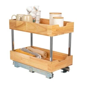Unbranded Cabinet Organizer H18.25" x W11.5" x D21" Pull-Out Wood Light Brown - Picture 1 of 11