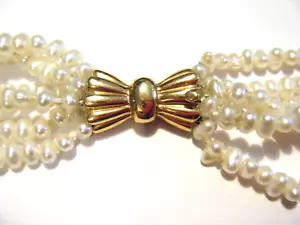 "Collar de perlas de agua dulce Honora vintage de 6 hilos con cierre de oro de 14 k 17""" - Imagen 1 de 5