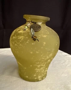 Heavy Opaque Speckled Green Glass Vase, 4 inch - Picture 1 of 8