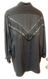 Vintage Yamamoto Kansai Herren Karaoke Shirt schwarz Fransen XL Made in Japan - Bild 1 von 6