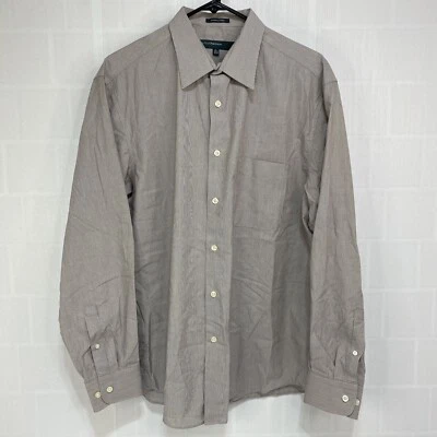 Camisa social masculina Perry Ellis Portfolio tamanho G 34/36 marrom carreira sem rugas - Imagem 1 de 4