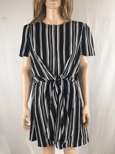 Aqua Womens B/w Striped Keyhole Tie-waist Casual Dress S BHFO 4160