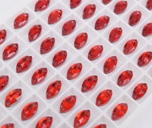 Glass Navette 5x10mm Big red Crystal Sew On Rhinestones Sewing Gem Jewelry - Imagen 1 de 6
