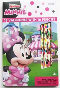 MINNIE MOUSE Movie Valentine Day Cards Box of 16 Kids With Pencils NEW Disney - Picture 1 of 2