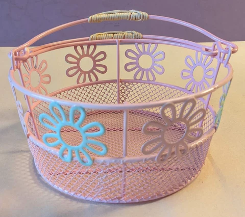 Pink Metal Wire Mesh holiday Basket with Double Handle Cover