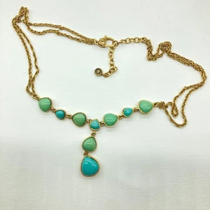Vintage Monet Halskette Faux Türkis Regentropfen Steine Doppelkette goldfarben - Bild 1 von 23