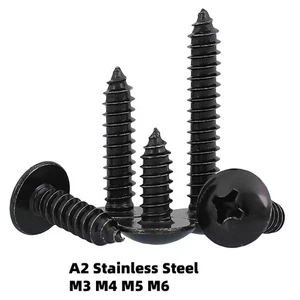 Blechschraube schwarz A2 Edelstahl Kreuzschlitz groß Flachkopf M3 M4 M5 M6 - Bild 1 von 11